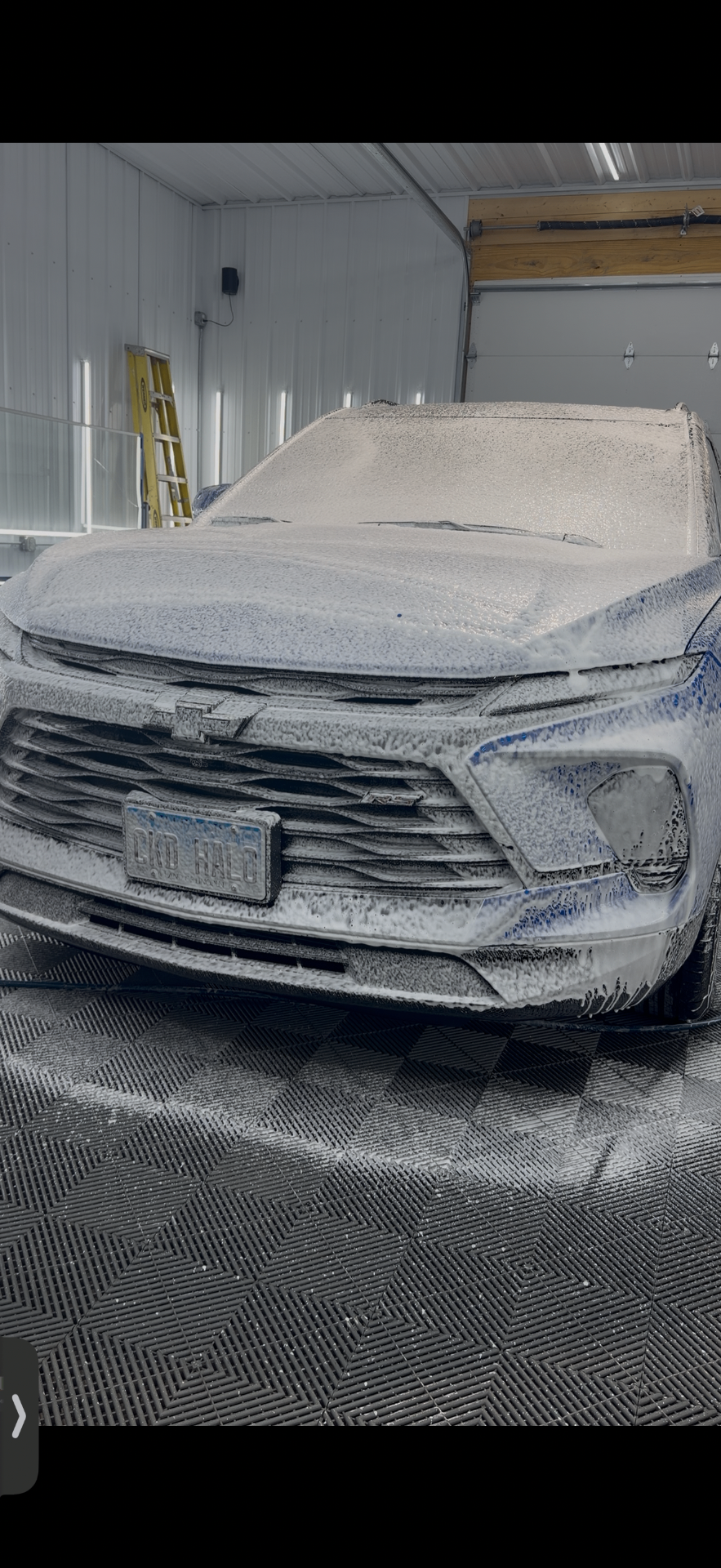 Chevrolet Blazer RS covered in wash foam in the Porter’s Detailing shop