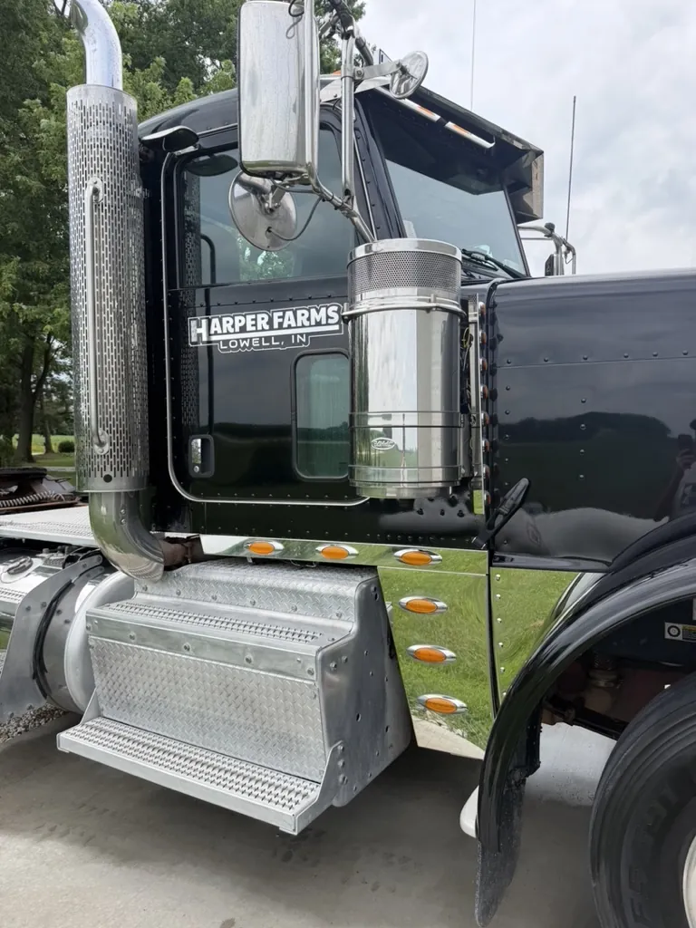 Polished chrome details on a semi truck