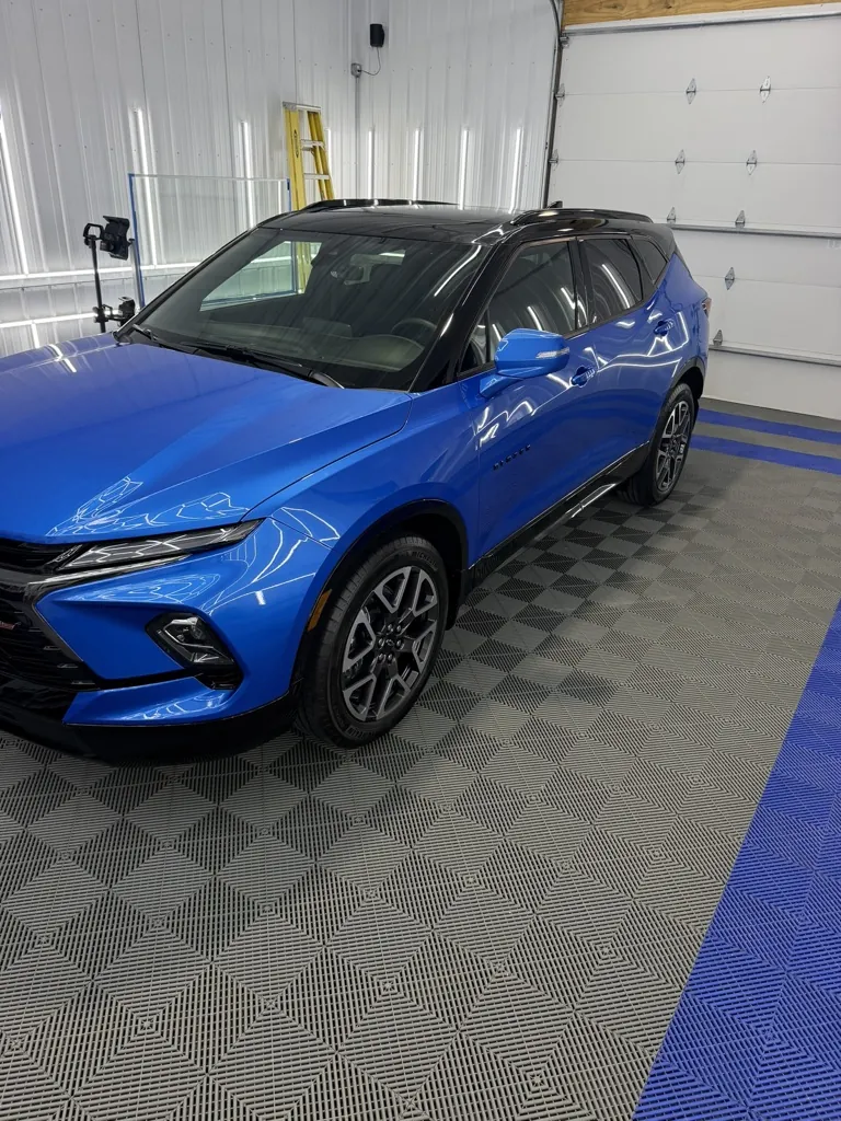 Blue Chevrolet Blazer with a deep, glossy ceramic coated finish at Porter’s Detailing, serving Bourbonnais and Bradley, Illinois