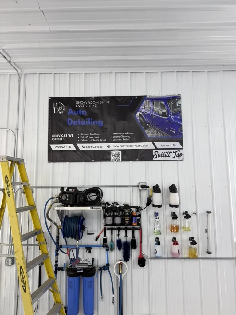 Professional detailing chemicals and equipment at the Grant Park shop