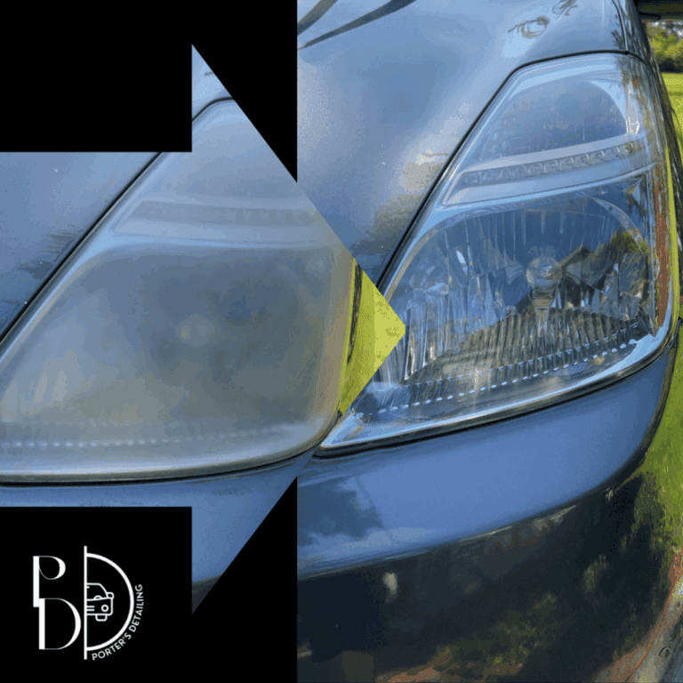 hazed, faded, yellowed headlights? Porter's detailing does full headlight restoration.