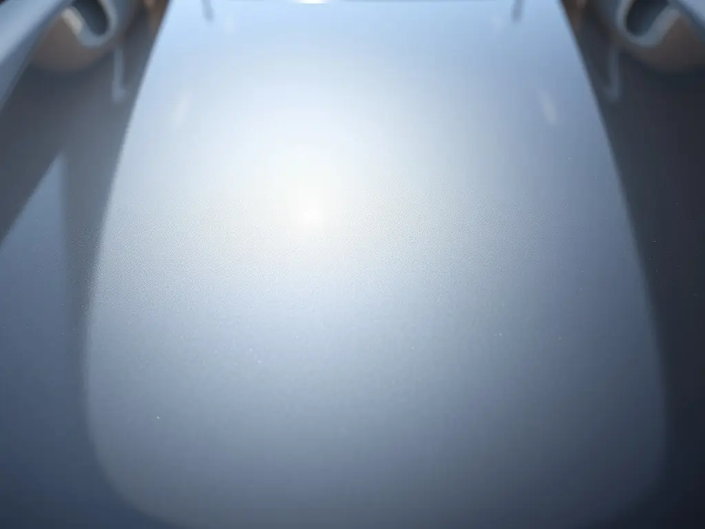 A close-up shot of a car's paint surface after a ceramic coating application, showcasing its glossy, reflective finish. The image should highlight the depth and clarity achieved through the coating.