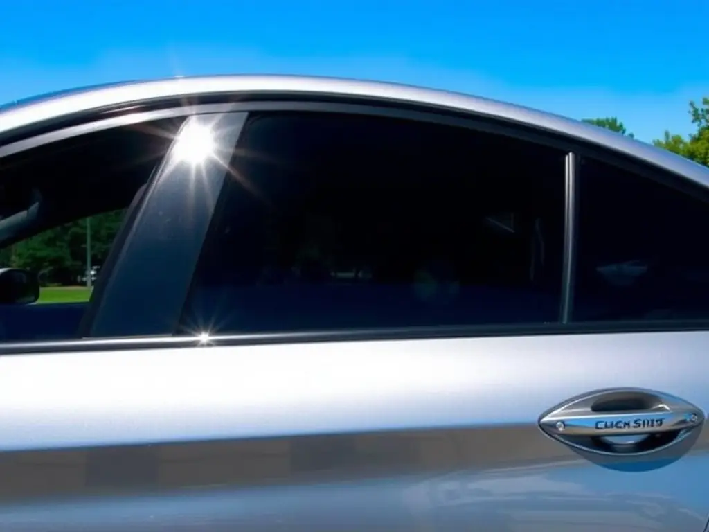 A car parked in the sun with one half of the windshield tinted and the other half not, visually demonstrating the heat rejection capabilities of Porters Detailing's window tint.